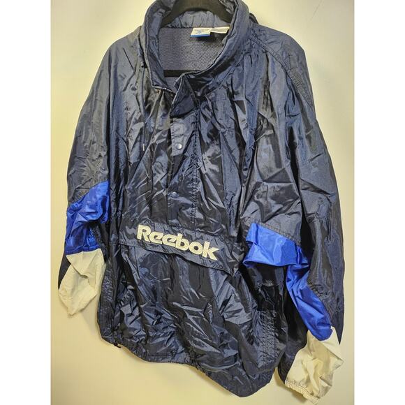 Reebok Vintage Spellout Windbreaker Pullover Snap Zip Hooded Men's Navy Size 2XL - Picture 2 of 13